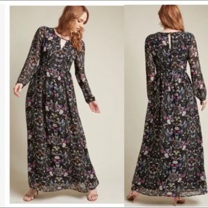Mesh and Lace maxi Floral Long Sleeve Dress L